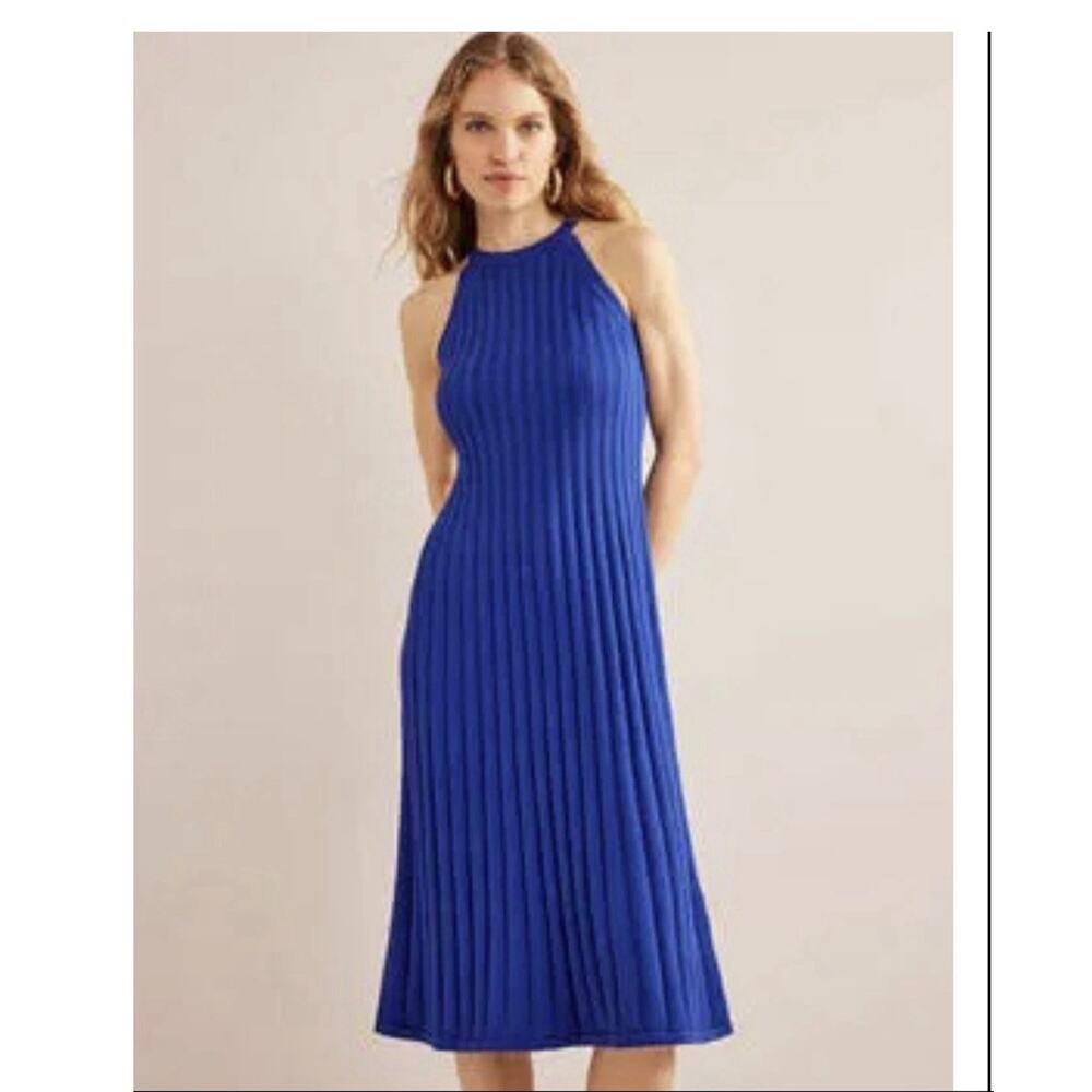 Boden Blue Sleeveless Halter Top Knitted Midi Dress Sz 12 No Size Tag - Picture 2 of 7